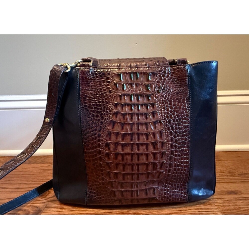 Vintage BRAHMIN Cecilia Black Tuscan Moc Croc Satchel Shoulder Purse 4471BK - Picture 6 of 16